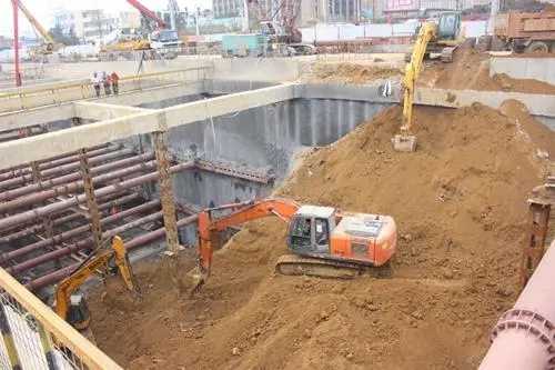 太原地铁1号线长风东街站基坑土方开挖见底