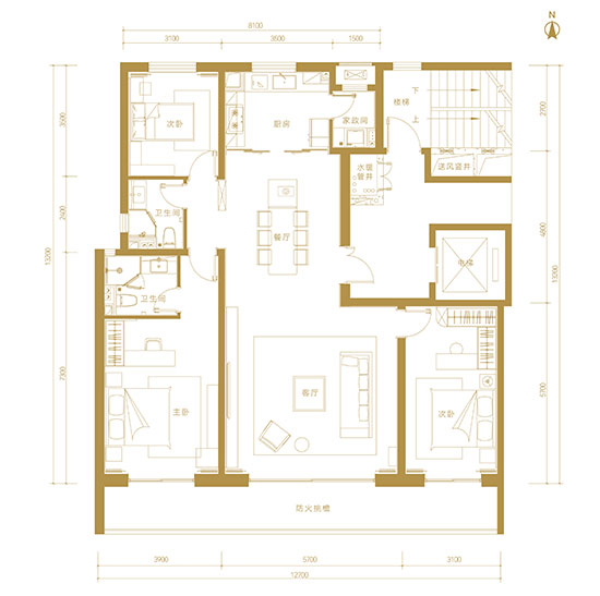 三室两厅两卫  建面约170㎡