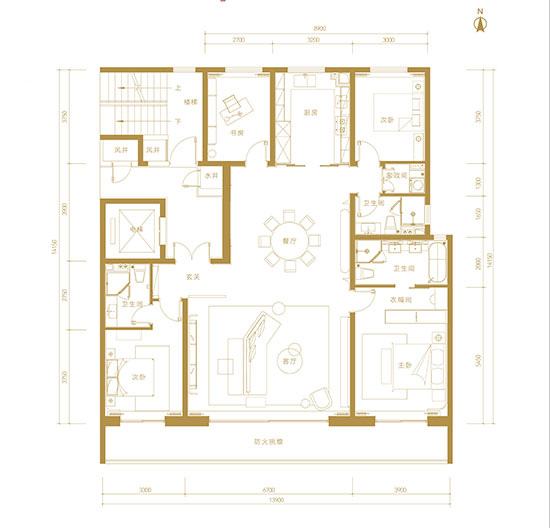 四室两厅三卫  建面约200㎡