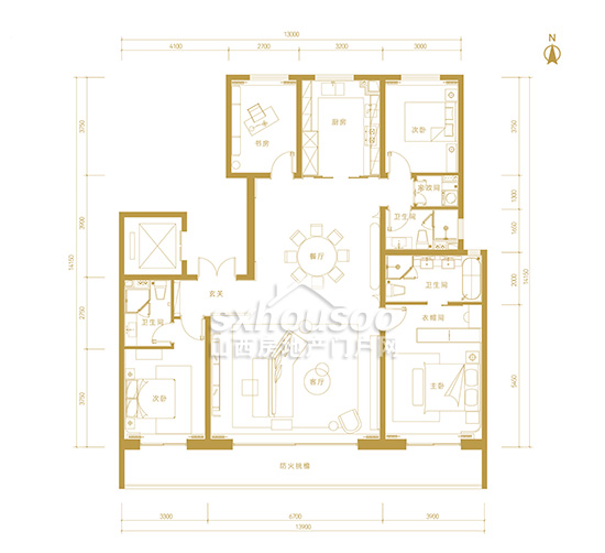 四室两厅三卫  建面约200㎡