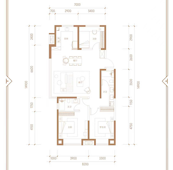 133㎡ 三室两厅两卫